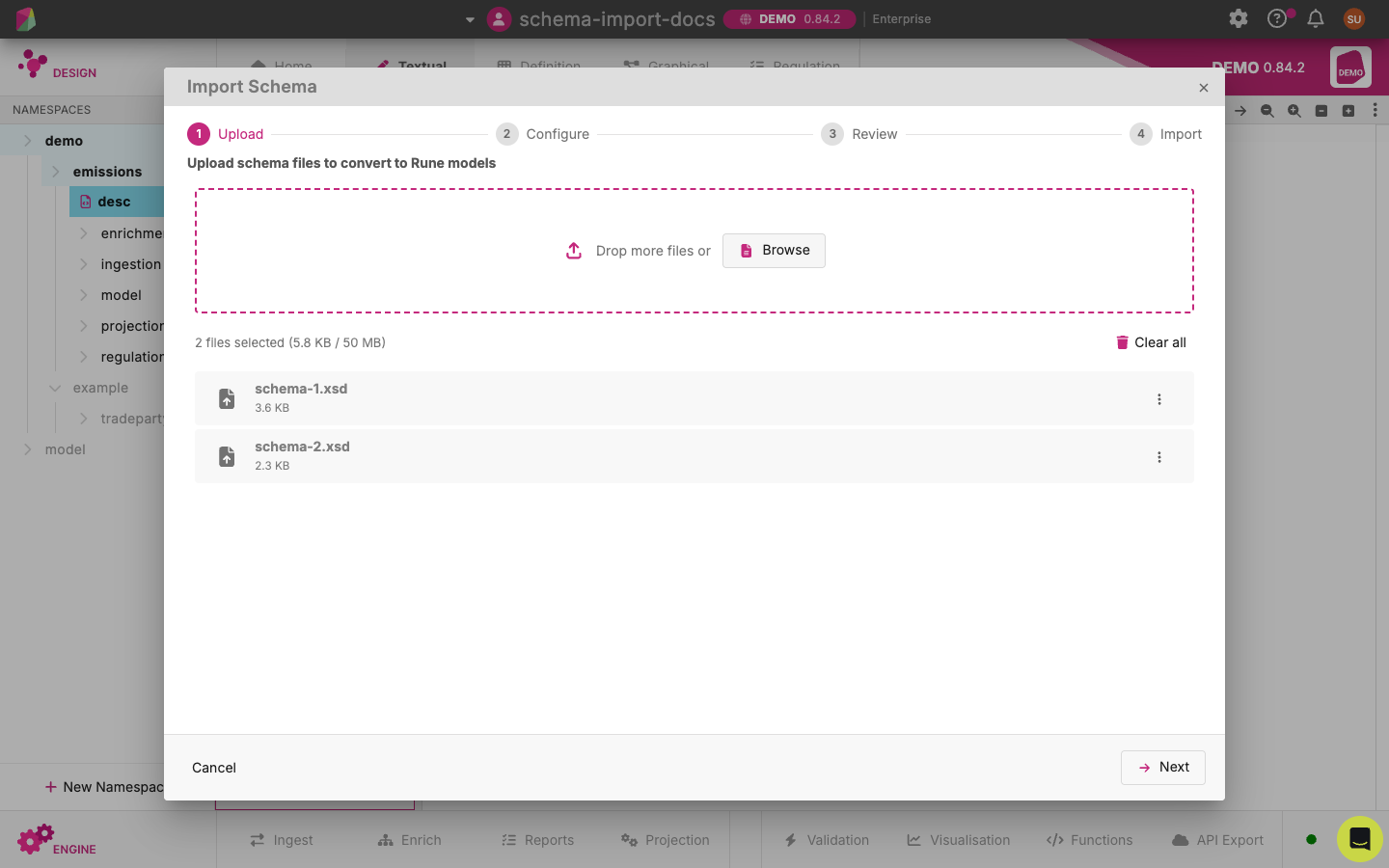 Upload Schema step